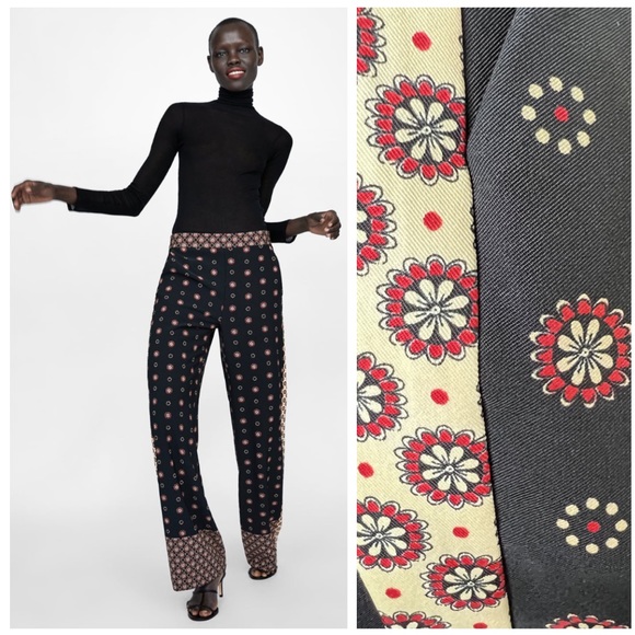Zara Contrasting Multicolored Floral Print Trousers Pants  Boho Medium - Picture 2 of 14